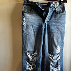 Cello Women's Blue Distressed Straight Jeans